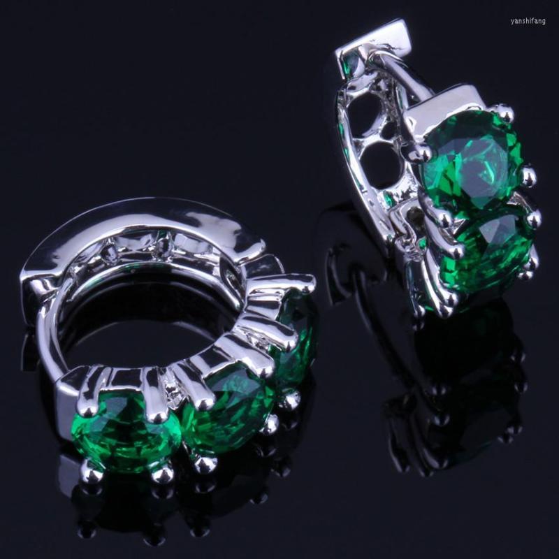 

Hoop Earrings Majestic Green Cubic Zirconia Silver Plated Huggie V0167