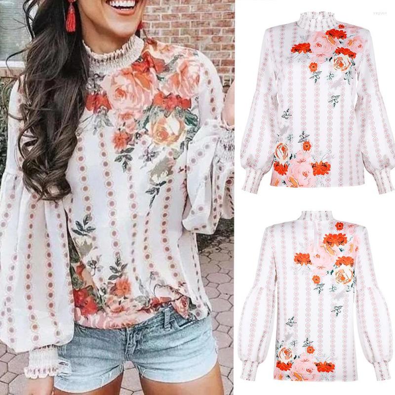 

Women' Blouses Sexy Women Floral Print Shirt Lantern Sleeve O-Neck Size  M L XL 2XL Womens Tops, Picture shown