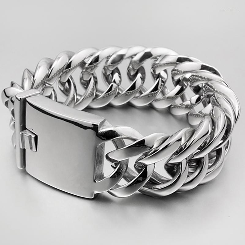 

Link Bracelets Huge Heavy Chain Stainless Steel Bracelet Men 20mm / 30mm Wide Men's Double Curb Wristband Drop