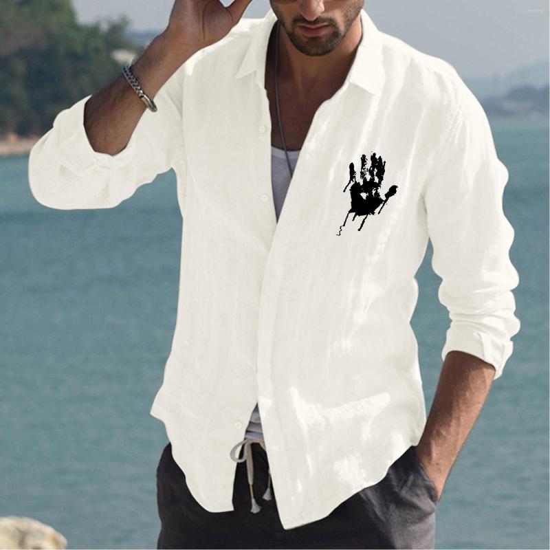 

Men' Casual Shirts Mens Fashion Simple Cotton And Linen Small Print Lapel T Shirt Long Sleeve Top Tall, Black