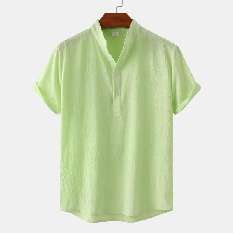 

Men's Casual Shirts Men's Summer Fashion Solid Colors Cotton Linen Tops Stand Collar Short Sleeve Button Down Beach Shirt Blouses#g3, Khaki