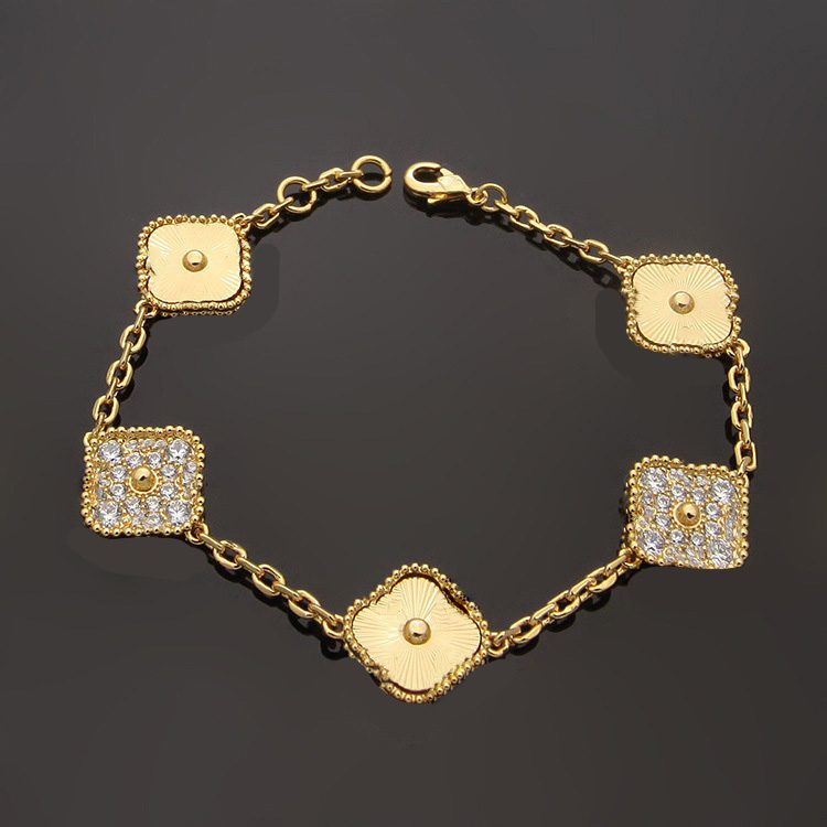

charm bracelets designer jewellery luxury vc letter 5 four-leaf flower bracelets 18K gold 925 silver Engraved diamond rosegold bracelet buckle