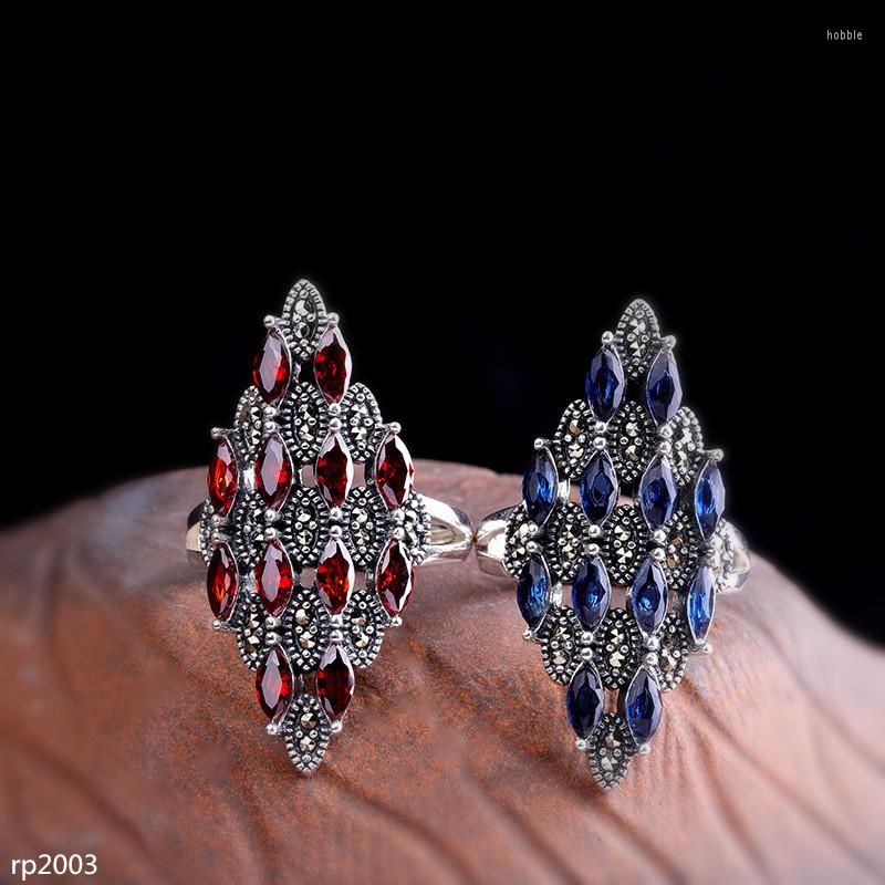 

Cluster Rings KJJEAXCMY Boutique Jewelry Thai Silver 925 Sterling Open Women's Garnet Red Blue Zircon Ring