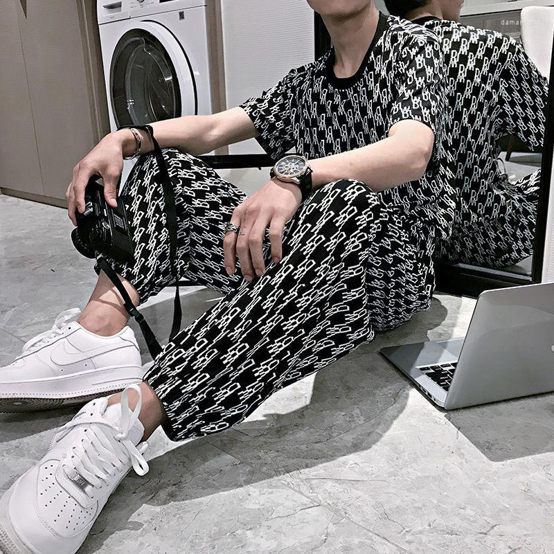 

Men's Tracksuits Men's Trendy Fashion Personality Tracksuit Men Letter Suit Short Sleeve Top Pant 2-piece Casual Simple Style Moda, Picture