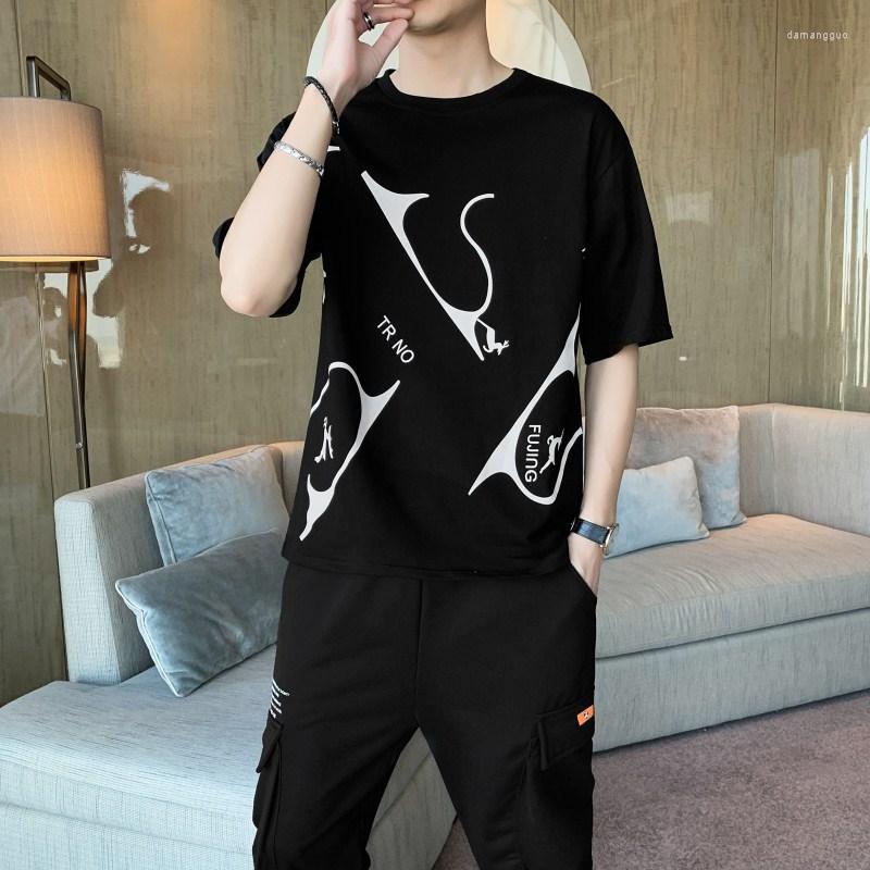 

Men's Tracksuits Men's 2022 Summer Suit Thin Fashion Handsome Short Sleeve T-shirt Leisure Sports, Black