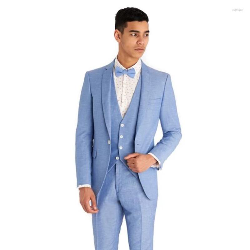 

Men's Suits 3 Pieces Light Blue Men's Slim Fit Tuxedo Groom Wear For Wedding Formal Blazer Trousers Terno Masculino Jacket Pants Vest, Picture shown