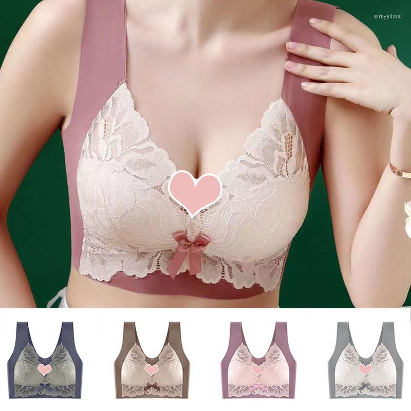 

Bras Seamless Bra Big Breasts Show Small Thin Section Fat Girl Vest Type Anti-sagging Female No Steel Ring Large Size Lace Underwear, Blue