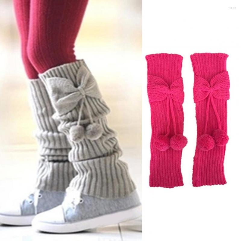 

Women Socks Leg Warmer Bowknot Ball Warm Solid Color Knitted Boot Autumn Winter For Children Cute Toppers Legwarmers, Dark gray