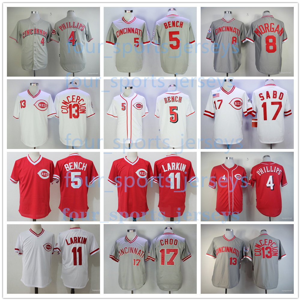 

Retro baseball Jerseys Brandon Phillips Johnny Bench Joe Morgan Barry Larkin Dave Concepcion Chris Sabo Choo Men Size S--6XL, Picture
