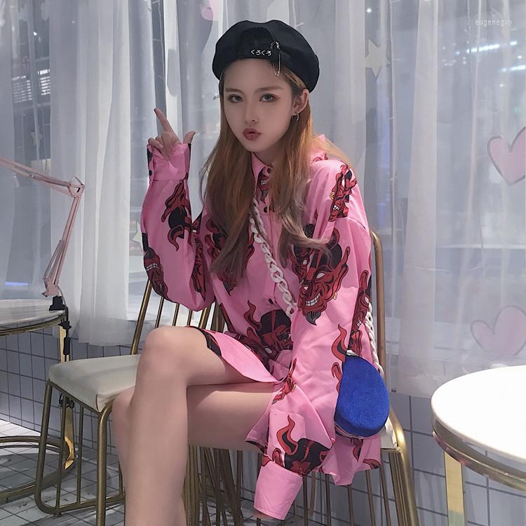 

Women's Blouses Spring Summer Women Harajuku Gothic Print Long Sleeve Blouse Streetwear Vintage Punk Cool Girl, Purple