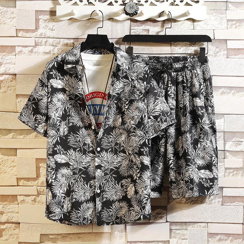 

Men's Tracksuits Ropa Para Hombre 2022 Hawaiian Beach Flower Shirt Short Sleeve Men's Loose Hong Kong Style Japanese Shorts Set, Color 5 suit