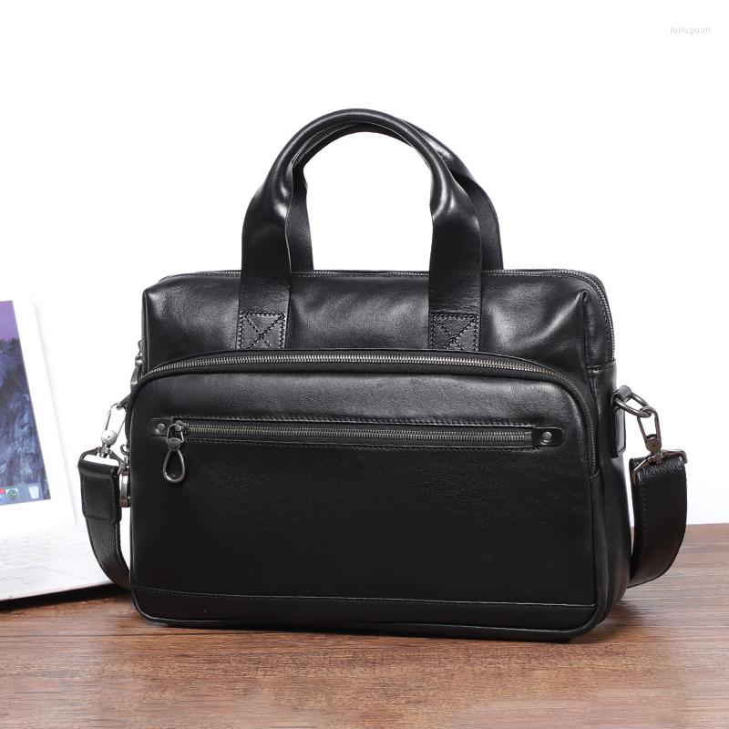 

Briefcases Simple Men Briefcase Business Bag Black Genuine Leather Shoulder Bags For Fashion Tote Travel Handbags Male