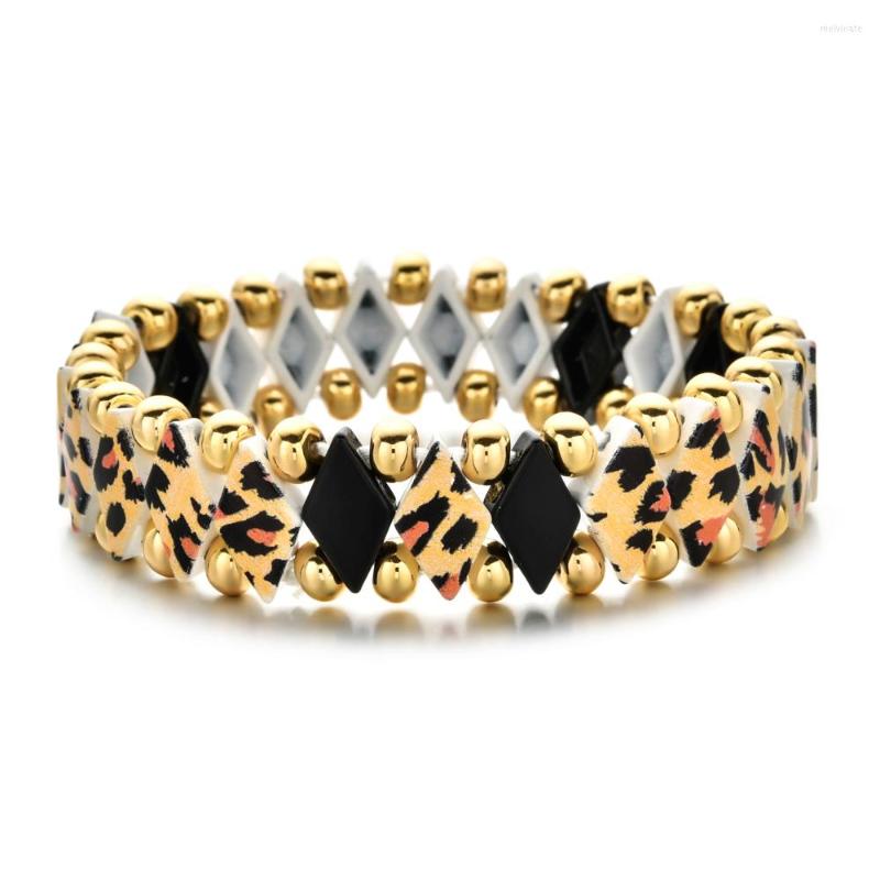

Charm Bracelets Bohemian Style Colorful Spray Alloy For Women Drill Elastic Ladies Bracelet Jewelry