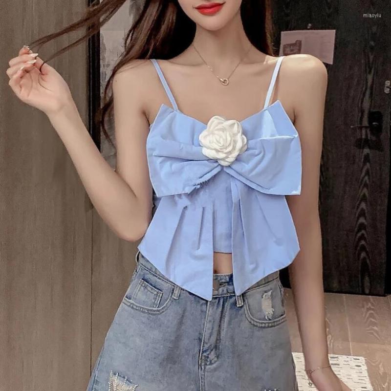 

Women' Tanks 2022 Summer Bow Flower Camisole Women' Slim-Fit Cropped Top Lovely Sweet Girls Sleeveless Sexy Wrap Chest Small Sling P72, White