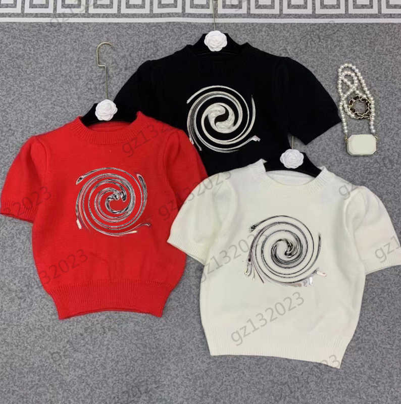 

Womens Sweaters Chest Logo Hot Drill Bubble Short Sleeve Slim Knitted Sweater Thread Round Neck Pullover Fashion Knitwear Luxury Brand Women Apparel 3 Colors 1970