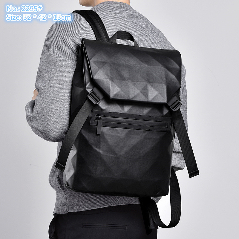 

Wholesale factory men shoulder bag vertical high-capacity embossed leather backpacks outdoor travel sports leisure backpack classic rhombus handbag, Black-2295#