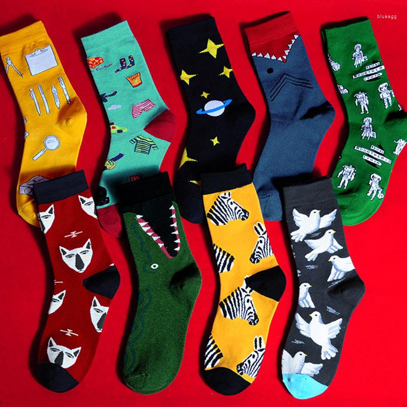 

Men's Socks Zebra Pigeons European And American Harajuku Colorful Happy Funny Bear Fish Long Wedding Christmas Gifts