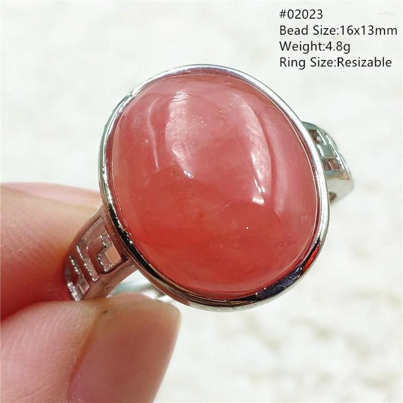 

Cluster Rings Natural Red Rhodochrosite Oval Ring Jewelry Woman 925 Sterling Silver Adjustable Clear Bead Rose