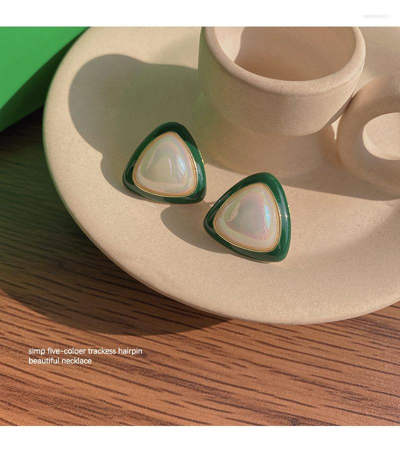 

Stud Earrings Triangle Geometry Pearl Summe Design Temperament Korean Green Enamel Earring 2022 Trend Luxury Women's Jewelry