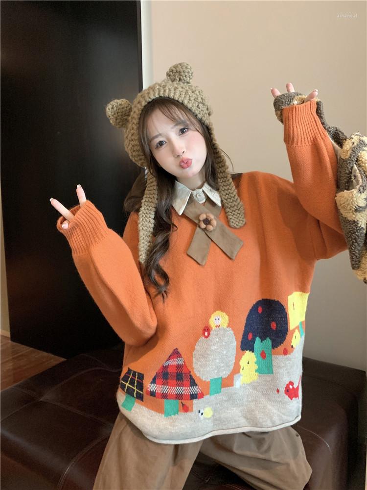 

Women's T Shirts GY1526 Fashionable Age Reducing Design Sweater Autumn And Winter Loose Fashion Contrast Color Niche Knitted Top, Apricot