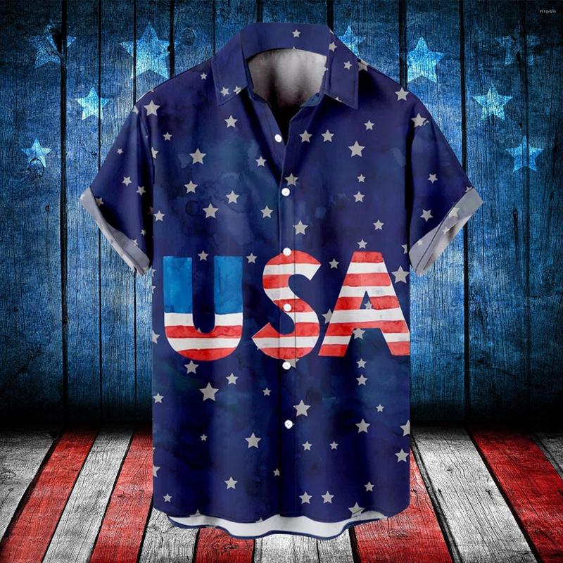

Men's Casual Shirts Crotch Button Bodysuit Mens Fashion And Leisure Independence Day 3D Digital Printing Buckle Lapel Short White Shirt With, Black