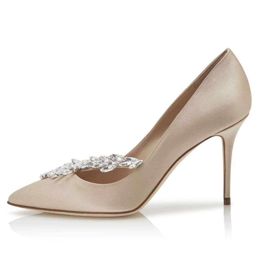 

new fashion Luxury Women Sandals Pumps Champagne Burgundy Satin Jewel Buckle Pump 105 mm Italy Delicate Pointed Toes Designer Office Banquet Sandal High Heels 2022, #1