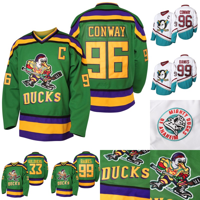 

96 Charlie Conway 1996-06 Mighty Ducks Movie Hockey Jersey 33 Greg Goldberg 99 Adam Banks Anaheim Ducks Green White S-XXXL In Stock Fast Shipping Ice Hockey Jerseys, 2023 stanley cup womans s-xxl white