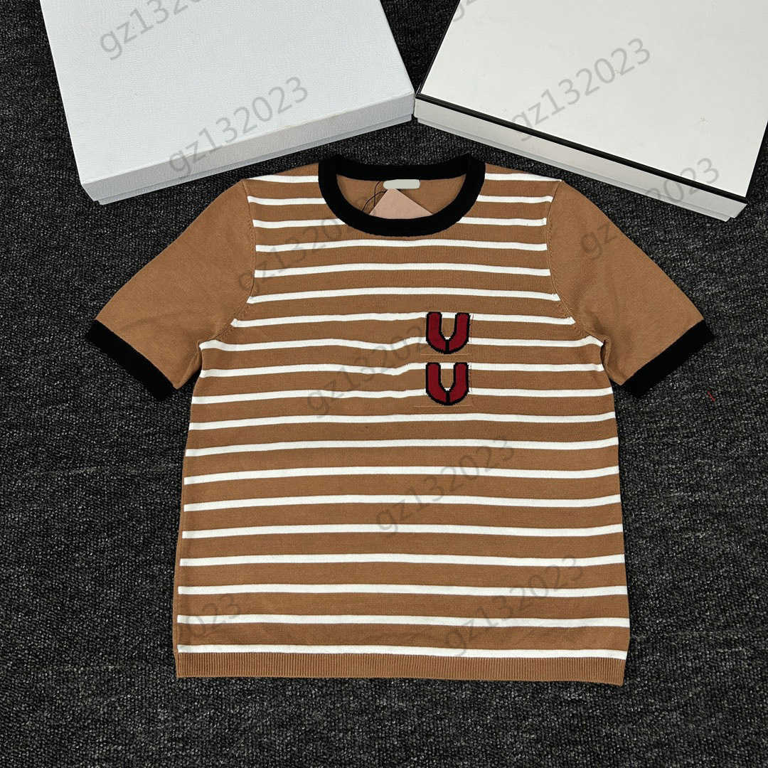 

Womens Sweaters Striped Letter Embroidery Short Sleeves Knitted Sweater Spliced Crew Neck Casual Comfortable Knitwear Fashion Designer Women Apparel