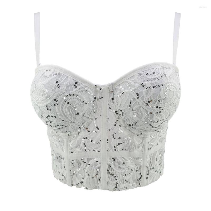 

Women's Tanks Women Crop Top To Wear Out Bra Summer Lace Mesh Sexy Push Up Bustier Camis Corset Tops Casual Patchwork Female Mujer 8849, Black