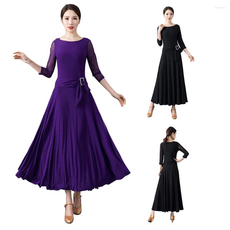 

Stage Wear 2022 National Standard Ballroom Dance Dress Black And Purple Modern Long Sleeve Clothing