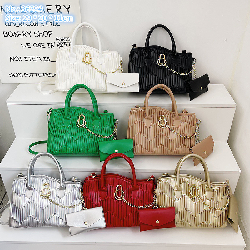 

Wholesale ladies shoulder bags 7 colors simple Joker solid color leather handbag two-piece embossed fashion backpack elegant atmospheric stripe handbags, Red-3629#