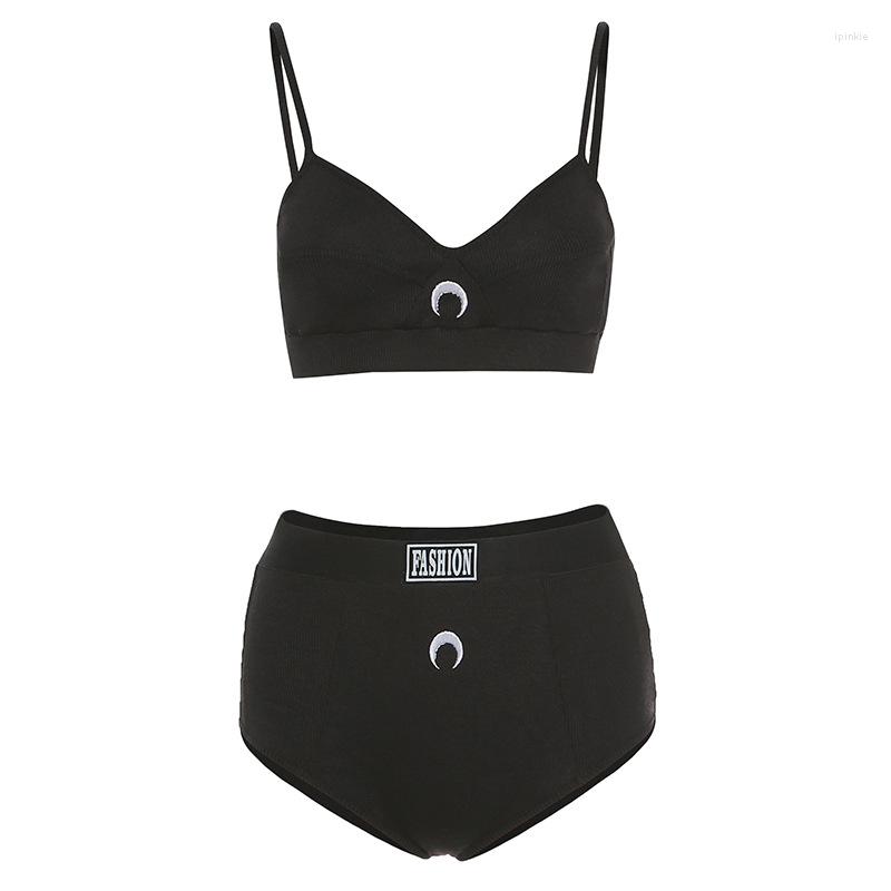 

Bras Sets Honviey Bra Set Crescent Personality Thread High Waist Panty Chic Dew Navel Wirefree Wild Underwear Women Lingerie Femme Sexy, White