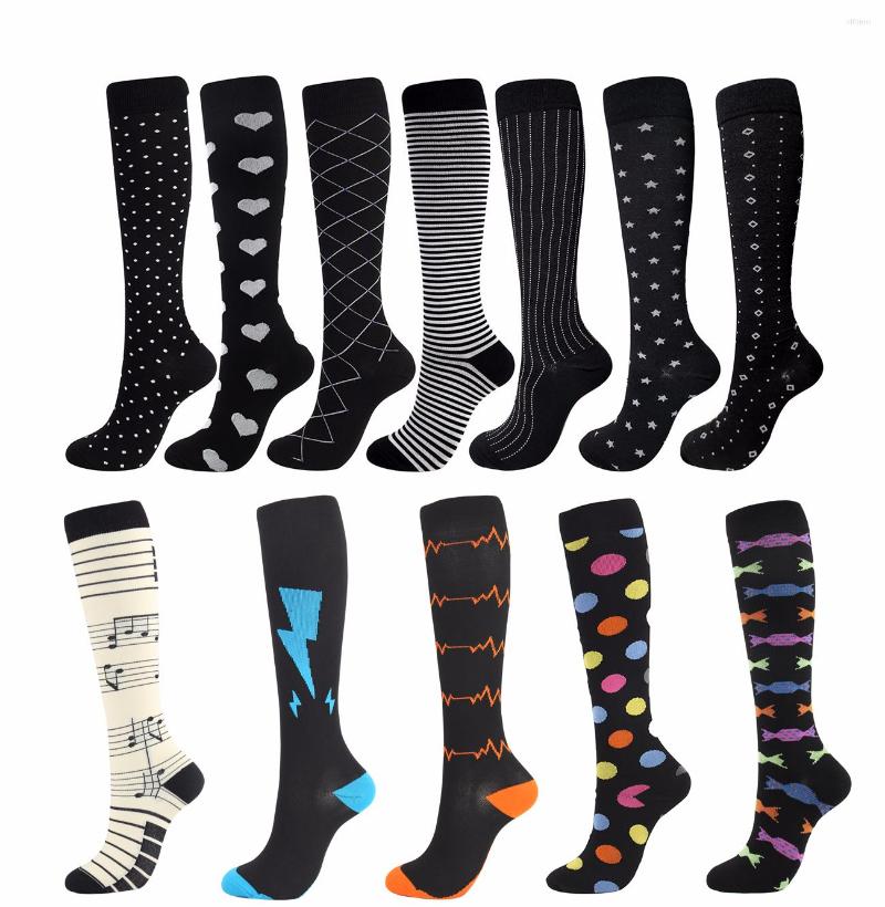 

Men's Socks HUAYA Balck White Compression Stockings Women Size Pressure Compress Sports Pattern Knee Nylon Female Funny, Heel with arrow5