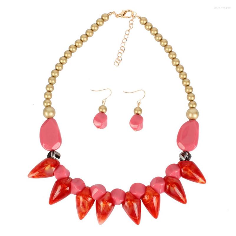 

Necklace Earrings Set 2022 Fashion Handmade Resin Beads Exaggerated Female Short Clavicle Choker Gift For Women, Picture shown