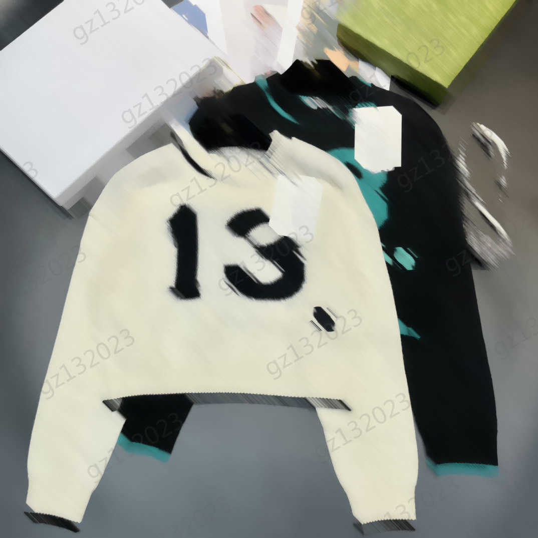 

Womens Sweaters Digital Jacquard Logo Crew Neck Pullover Knitted Sweater Pure Wool Fabric Long Sleeves Short Knitwear Fashion Brand Women Apparel 2 Colors