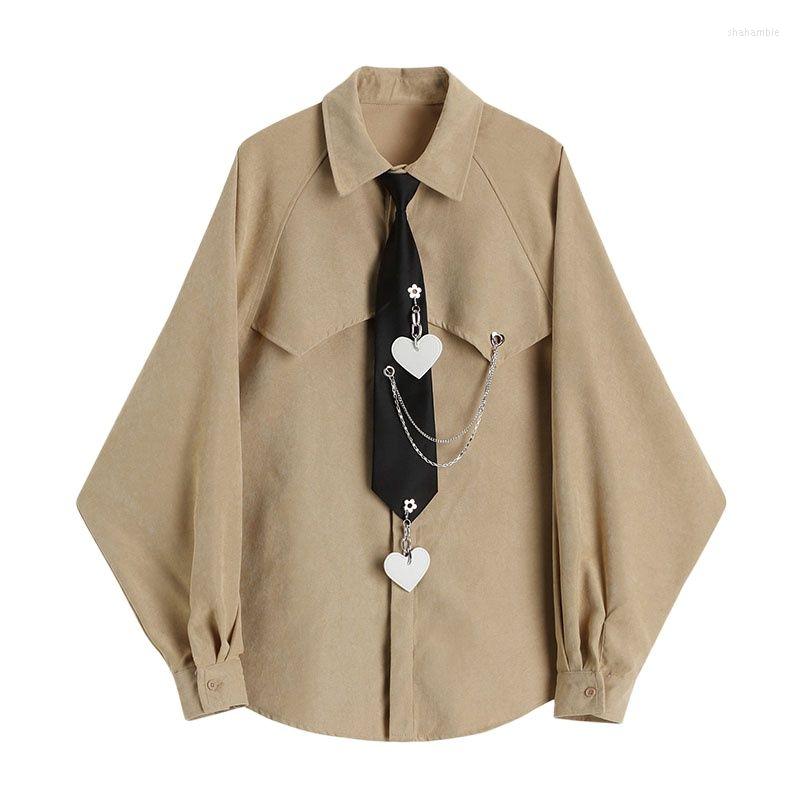 

Women's Blouses 2022 Shirt For Women Vintage Heart Chain Long Sleeve Loose Office Ladies Spring Autumn Female Harajuku Tie Chic Top, As pictured