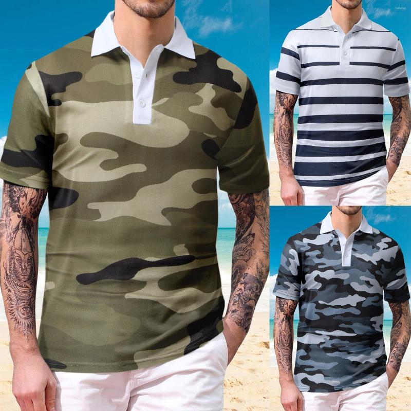 

Men's Casual Shirts For Men Male Print Button Turn Down Collar Blouse Short Sleeve Tops Shirt Men's White T Fashion, Khaki