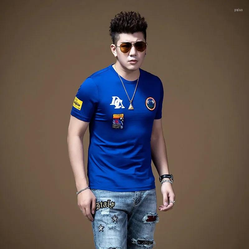 

Men's T Shirts Summer Cotton Casual Tops Men's Round Neck Short Sleeve Tshirt Men Fashion Embroidery Pattern Print T-shirt For Plus 4XL, Red