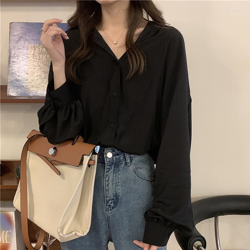 

Women's Blouses Vintage White Chiffon Shirt Women Camisas De Mujer Turn Down Collar Loose Fit Tops Woman Spring Clothes 2022