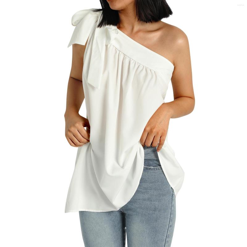

Women' Tanks Fashion Female Shirt Summer Solid Color Bowknot One Shoulder Sleeveless Tops Blouse For Adults Women /M/L, White