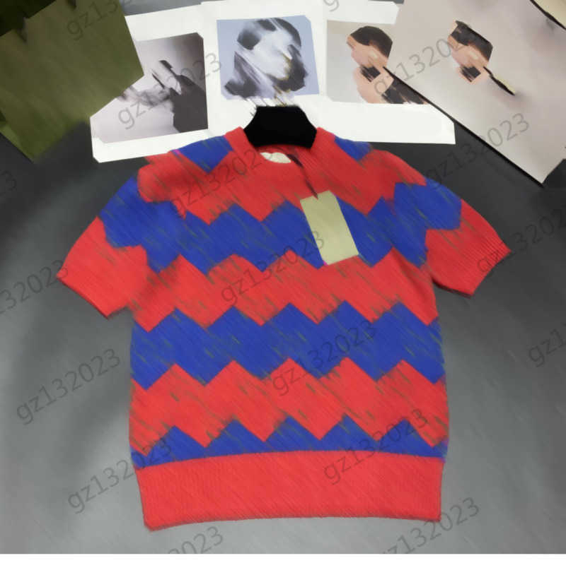 

Womens Sweaters Wavy Stripes Double G Letter Jacquard Short Knitted Sweater Crewneck Short Sleeve Pullover Knitwear Luxury Brand Women Apparel 1970, 15