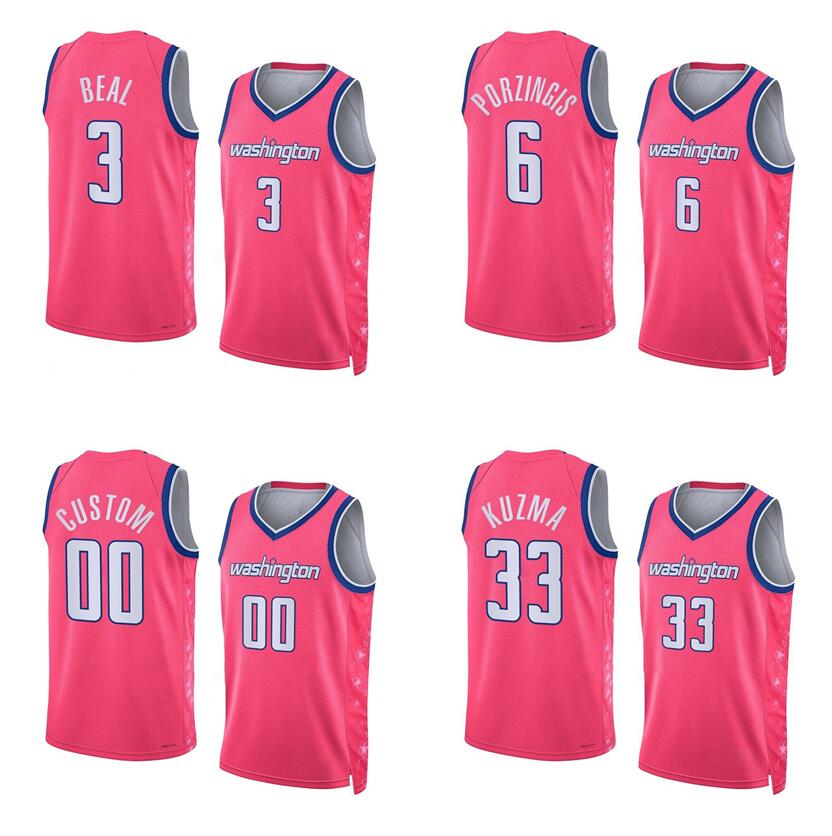 

Basketball jerseys Bradley Beal Kristaps Porzingis Kyle Kuzma 2022-23 season white pink city versions Men Women Youth jersey, With logo