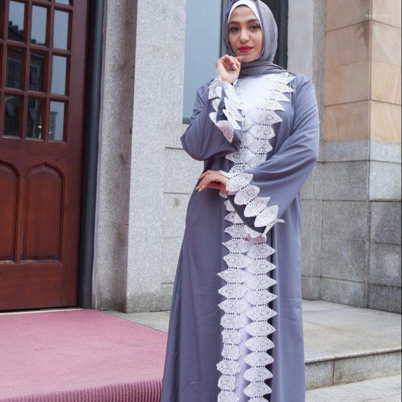 

Ethnic Clothing Europe And Middle East Leaves Lace Cardigan Women's Robe With Belt Without Turban Muslim Home Comfort Abaya