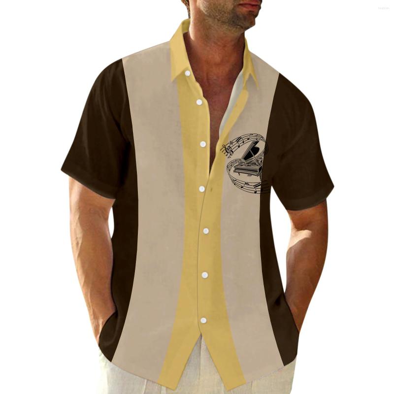 

Men's Casual Shirts Men Summer Music Theme Print Shirt Short Sleeve Turn Down Collar Yoga, Black