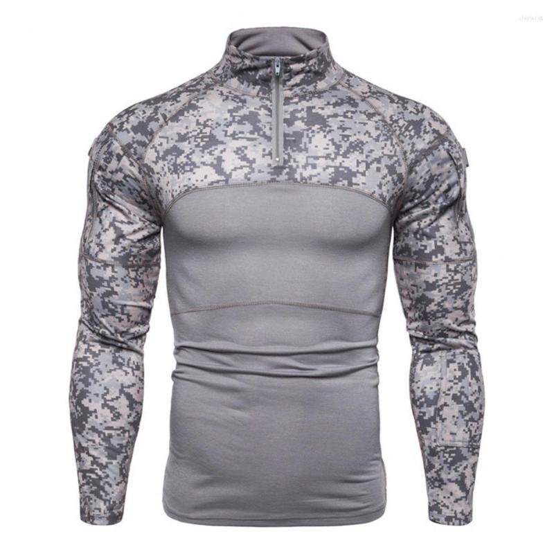 

Men's T Shirts Men T-shirt Camouflage Fashion Tight Stand Collar Combat Shirt For Autumn, Black