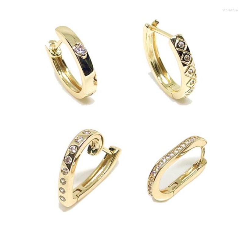 

Hoop Earrings Classic Real Gold Color Plated Crystal Heart For Women Brass Round Girls Jewelry Gifts