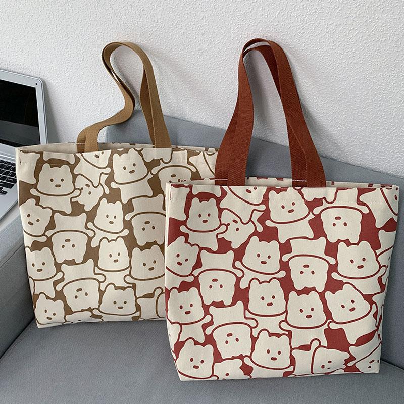 

Evening Bags Youda Canvas Bag Handbag For Women Shopper Cute Bear Totes With Zipper Designer Pack Japanese Style Cartoon Small Shoulder, Khaki