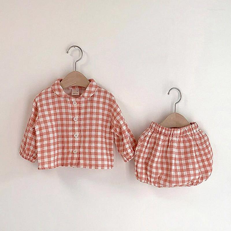 

Clothing Sets Keelorn Kids Set Cotton Plaid Shirts And Shorts 2 Pcs Boys Girls Outfit 2022 Spring Autumn Korean Fashion Toddler Suits, Ah6202green