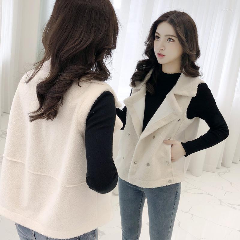 

Women's Vests 2022 Lamb Wool Vest Women Suede Outerwear Winter Ladies Warm Coats Thick Jackets Button Sleeveless Coat Female Solid OS309