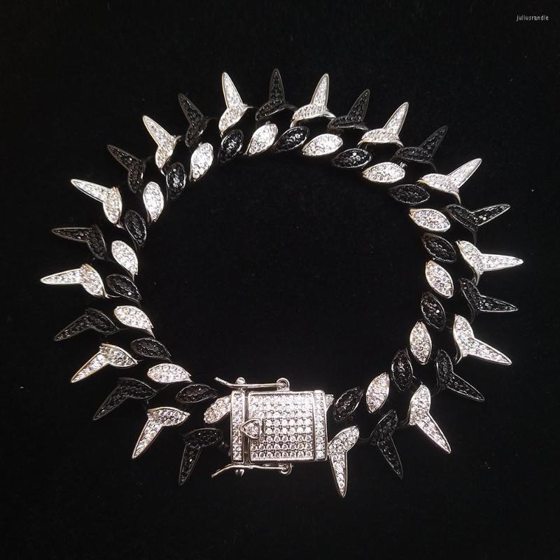 

Link Bracelets Fashion Hip Hop19mm Thorns Miami Cuban Bracelet Iced Out Micro Pave Cubic Zirconia Curb Chains Bangle For Women Men Jewelry